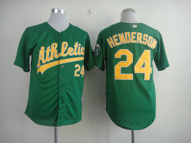 Men Oakland Athletics 24 Henderson Green MLB Jerseys